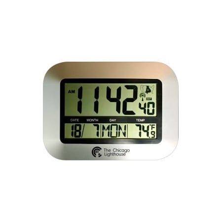 Chicago Lighthouse Chicago Lighthouse 9.75" Digital Atomic Clock with Calendar and Indoor Temperature Display - Silver 67018990